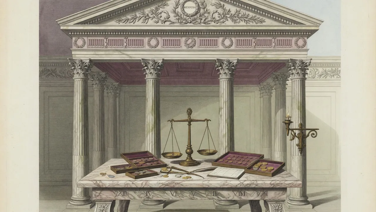 Money changer's table under a portico